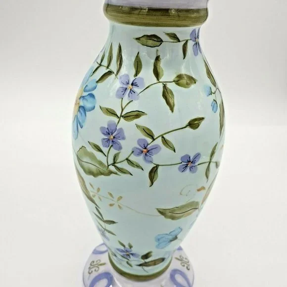 Capriware 11" Vase Hand Painted Collectable Blue Purple Floral Country Accent - Picture 8 of 11